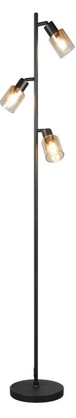 Reality Leuchten Stojací lampa Cadiz, černá/jantarová, 3 žárovky, výška 154 cm, Černá, Obývací pokoj / jídelna, kov, Moderní