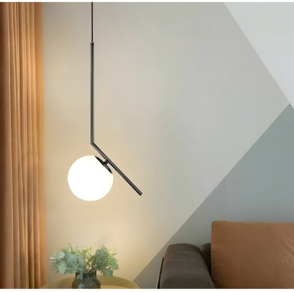 Toolight Rea, Stropní lampa visící skleněná koule z bílého zlata G107-1W BLACK WHITE, OSW-09732