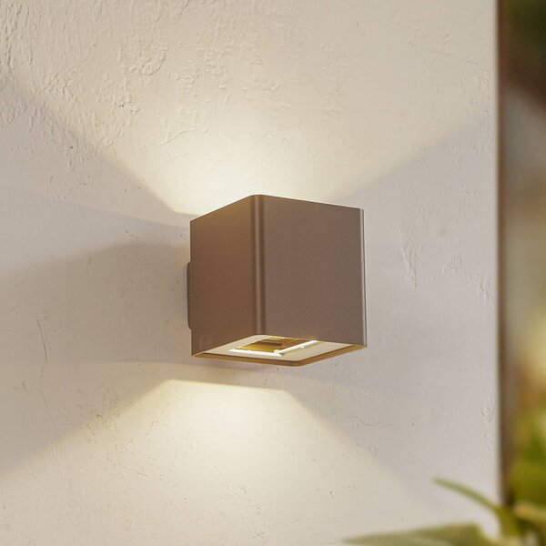 Lucande LED venkovní nástěnné svítidlo Aaron, hnědé, IP54, nahoru/dolů, Hnědá / rez, Hliník, Moderní