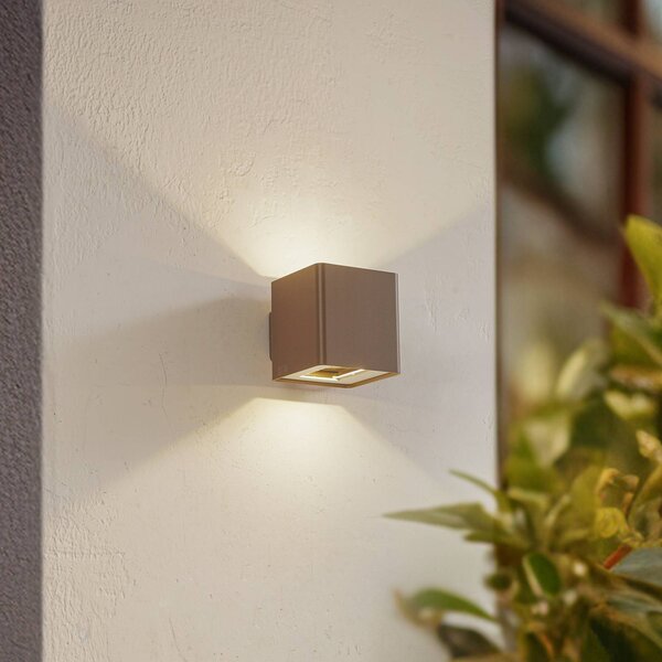 Lucande LED venkovní nástěnné svítidlo Aaron, hnědé, IP54, nahoru/dolů, Hnědá / rez, Hliník, Moderní