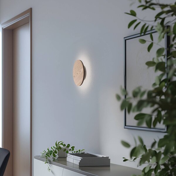 Argon Orios LED nástěnné svítidlo, dřevo, Ø 20 cm, nepřímý rozvod, Světlé dřevo, Obývací pokoj / jídelna, Dřevo, Moderní