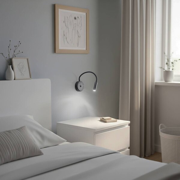 TK Lighting Nástěnné světlo Lagos USB, 27 cm, černé, lampa na čtení, G9, Černá, Ložnice, kov, Moderní, Nástěnné bodové svítidlo