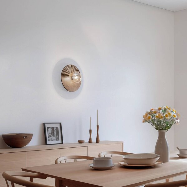 TK Lighting Nástěnné světlo Lunar, bílé/barva dřeva, Ø 30 cm, G9, stmívatelný, Světlé dřevo, Obývací pokoj / jídelna, Dřevo, Moderní