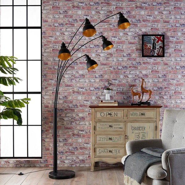 Lindby Stojací lampa Lira, 5 světel, výška 205 cm, černá, zlatá, Černá, Obývací pokoj / jídelna, kov, Moderní, stojací lampa