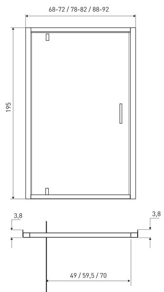 Novoterm Jednokřídlé otevíravé sprchové dveře NV-Solid DSPA CHR 70, chrom/transparent - bez vaničky