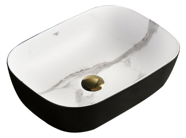 BPS-koupelny Keramické umyvadlo na desku HYD-MTB-MAR1-455 45,5x32,5 cm, bílý mramor/černá
