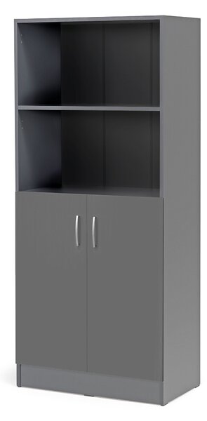 AJ Produkty Kancelářská skříň FLEXUS, 1725x760x415 mm, dveře + 2 otevřené police, šedá