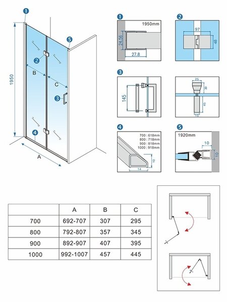BPS-koupelny Zalamovací otočné sprchové dveře HYD-SD-21B 80 zlatá kartáčovaná/transparent pro instalaci do niky - bez vaničky