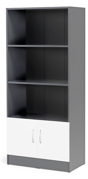 AJ Produkty Kancelářská skříň FLEXUS, 1725x760x415 mm, dveře + 3 otevřené police, šedá/bílá