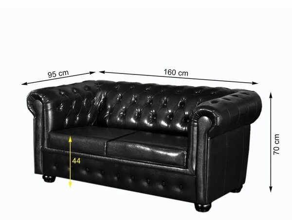 Chesterfield Bis: Pohovka 2M antique black s puncy