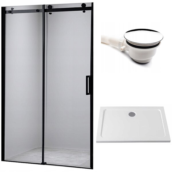 BPS-koupelny Posuvné sprchové dveře HYD-PD03C 110 černé/transparent pro instalaci do niky + vanička HYD-OSV-ST05D 110x70 bílá