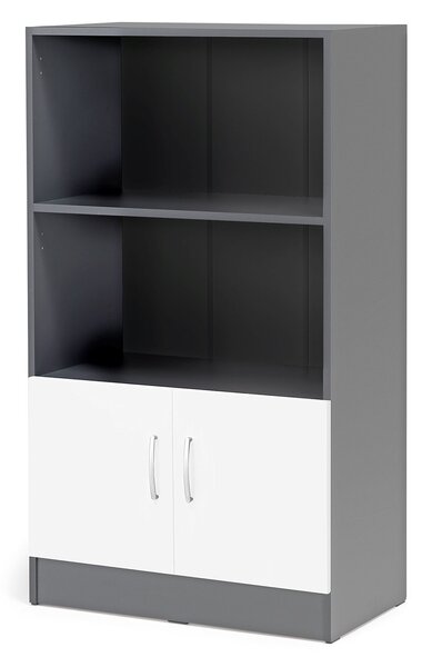 AJ Produkty Kancelářská skříň FLEXUS, 1325x760x415 mm, dveře + 2 otevřené police, šedá/bílá
