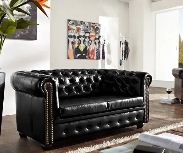 Chesterfield Bis: Pohovka 2M antique black s puncy
