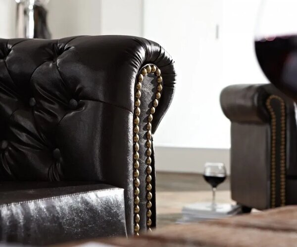 Chesterfield Bis: Pohovka 2M antique black s puncy