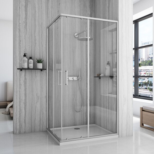 Obdélníkový sprchový kout REA City 80x100 nikl kartáčovaný/transparent + vanička Savoy bílá