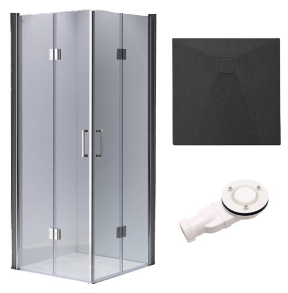 BPS-koupelny Čtvercový sprchový kout HYD-SK1290B 90x90 chrom/transparent + vanička HYD-SSV-RIKO černá