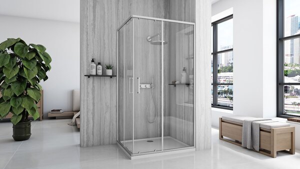 Obdélníkový sprchový kout REA City 80x100 nikl kartáčovaný/transparent + vanička Savoy bílá