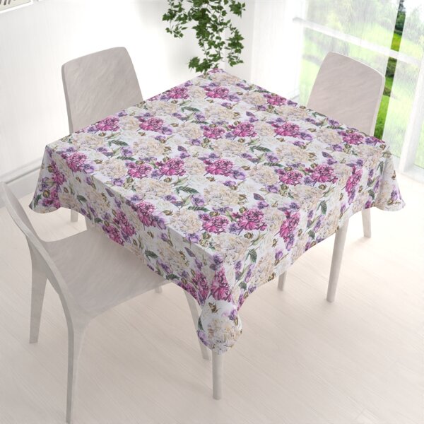 Biante Dekorační čtvercový ubrus PML-108 Fialové květiny s motýlky na bílém 40x40 cm