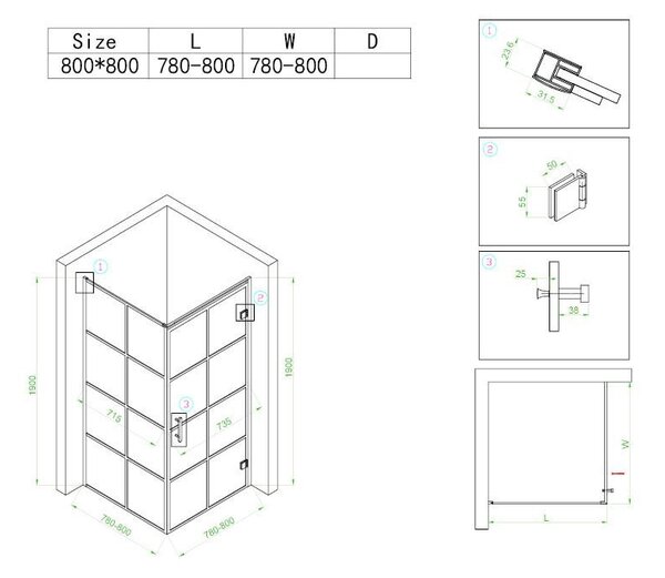 BPS-koupelny Čtvercový sprchový kout HYD-SK10A 80x80 černá/transparent + vanička HYD-SSV-SXL02A černá