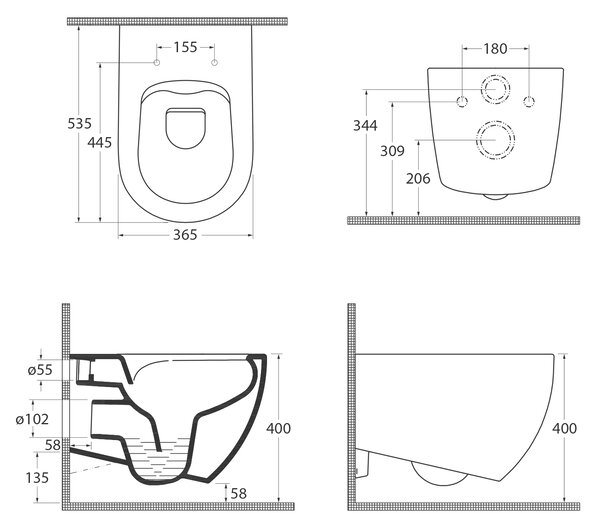 Isvea Isvea, INFINITY závěsná WC mísa, Rimless, 36,5x53cm, antracit, 10NF02005-2C