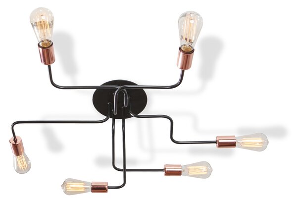 Light for home - Lustr přisazený ke stropu 20207 "ELECTRICO", 6x60W, E27, černá, měď