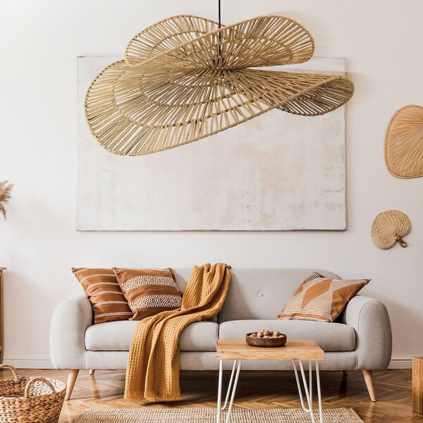 Toolight Rea, PŘÍRODNÍ BOHO ZÁVĚSNÉ STROPNÍ SVÍTIDLO APP1738-1CP 80CM, OSW-06061