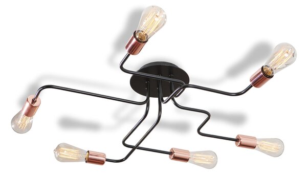 Light for home - Lustr přisazený ke stropu 20207 "ELECTRICO", 6x60W, E27, černá, měď