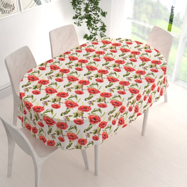 Biante Dekorační oválný ubrus PML-101 Vlčí máky na bílém 50x100 cm