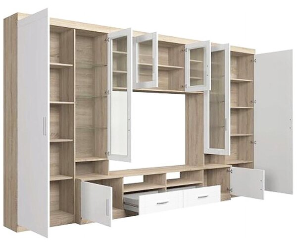 Obývací stěna PARIS + 2x komoda | 340 cm + 103,4 cm + 69 cm | sonoma/bílá
