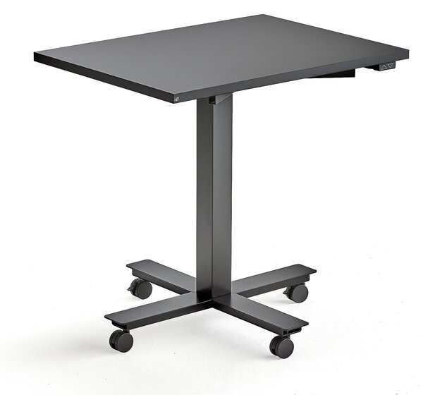 AJ Produkty Výškově nastavitelný stůl MODULUS, s kolečky, 800x600 mm, černý rám, černá