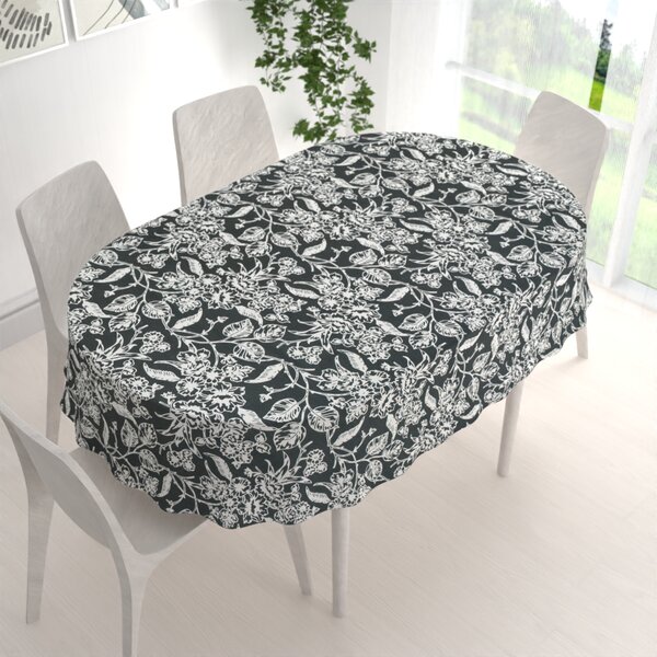Biante Dekorační oválný ubrus PML-105 Bílé květiny na černém 50x100 cm