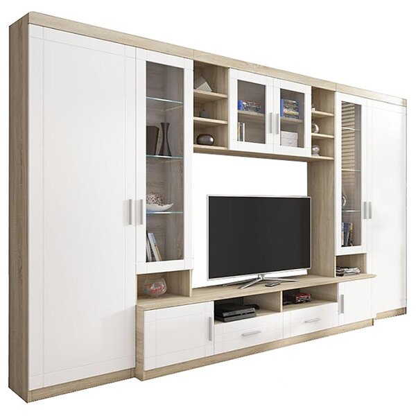 Obývací stěna PARIS + 2x komoda | 340 cm + 103,4 cm + 69 cm | sonoma/bílá