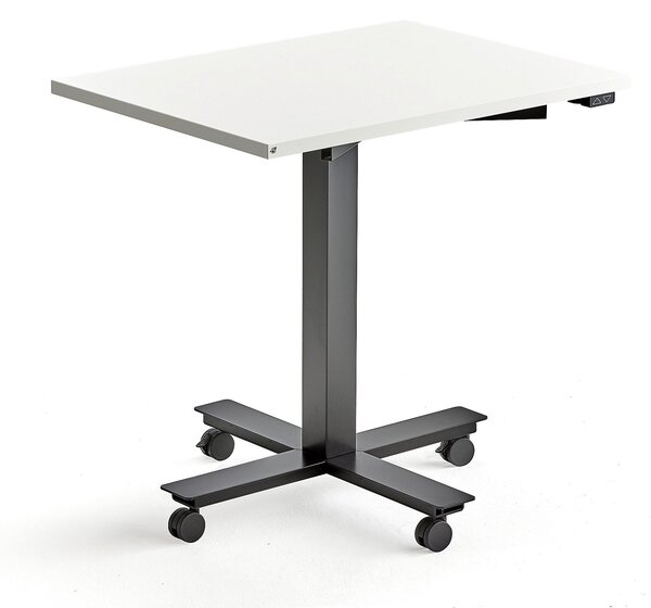 AJ Produkty Výškově nastavitelný stůl MODULUS, s kolečky, 800x600 mm, černý rám, bílá