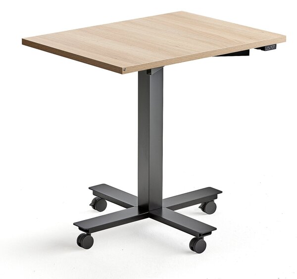 AJ Produkty Výškově nastavitelný stůl MODULUS, s kolečky, 800x600 mm, černý rám, dub