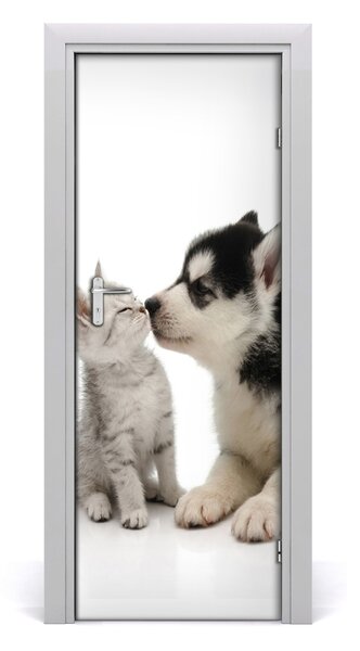 Samolepící fototapeta na dveře Pes a kočka 75x205 cm