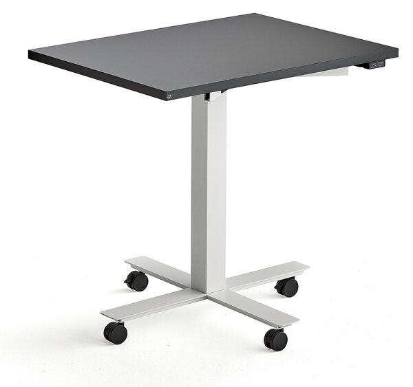 AJ Produkty Výškově nastavitelný stůl MODULUS, s kolečky, 800x600 mm, bílý rám, černá