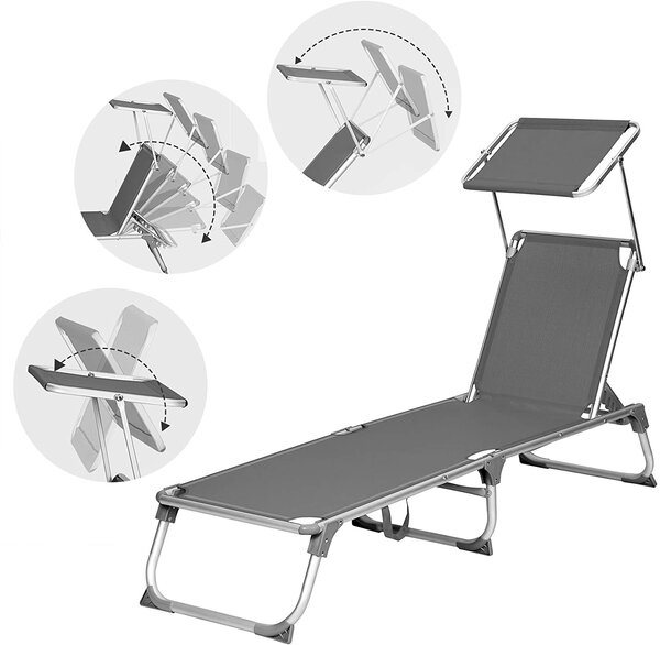SONGMICS Zahradní polohovatelné lehátko hliník 55 x 193 cm šedé