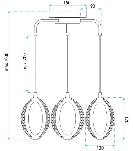 Toolight Toolight, LED závěsné svítidlo G176-3CP, zlatá lesklá, OSW-07820