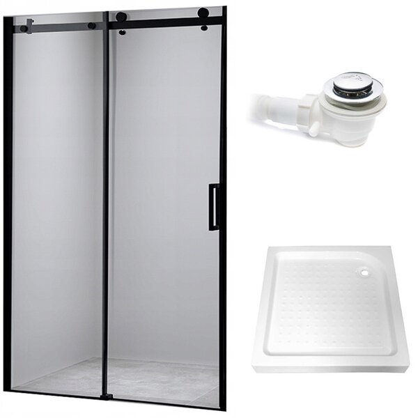 BPS-koupelny Posuvné sprchové dveře HYD-PD03B 100 černá/transparent pro instalaci do niky + vanička HYD-OSV-SXL03C 100x80 bílá