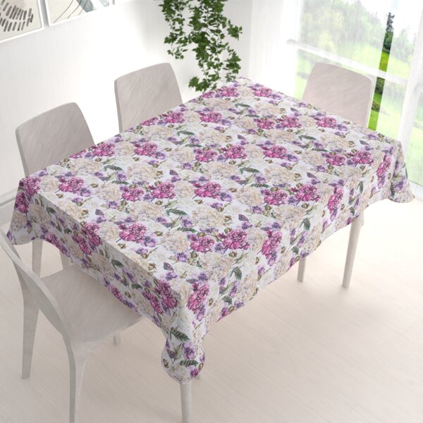 Biante Dekorační obdélníkový ubrus PML-108 Fialové květiny s motýlky na bílém 50x100 cm