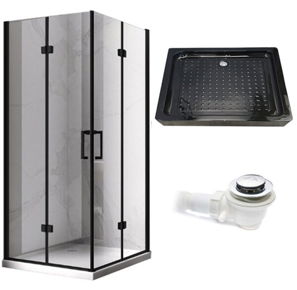 BPS-koupelny Obdélníkový sprchový kout HYD-OK12A 90x80 černá/transparent + vanička HYD-OSV-ST03E černá