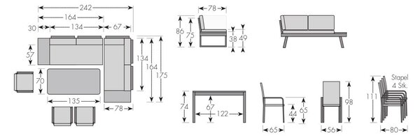 Doppler EXPERT PLUS AVERSA TEAK zahradní sedací souprava 3+2+1 šedá