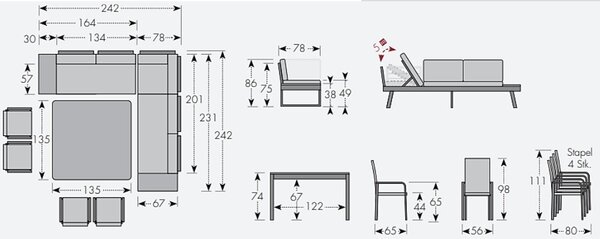 Doppler EXPERT PLUS AVERSA TEAK zahradní sedací souprava 4+2+1 šedá