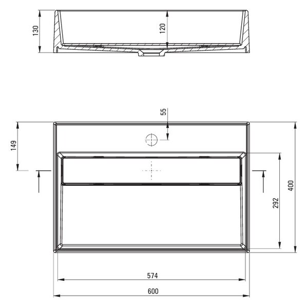 Deante Correo, granitové umyvadlo na desku 600x400x130 mm, černá, DEA-CQR_NU6M