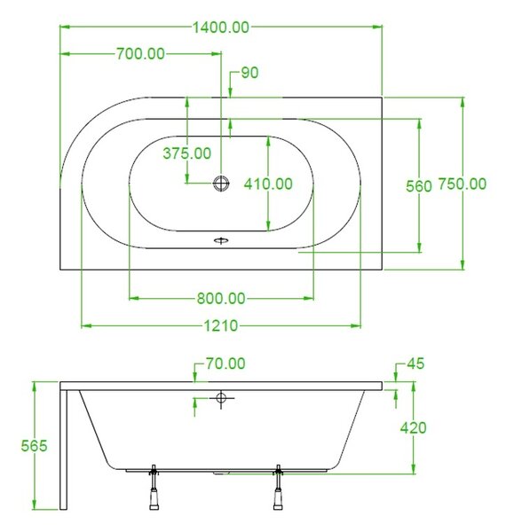 BPS-koupelny Akrylátová asymetrická vana s krycím panelem HYD-EBI140L 140x75 cm LEVÁ, bílá