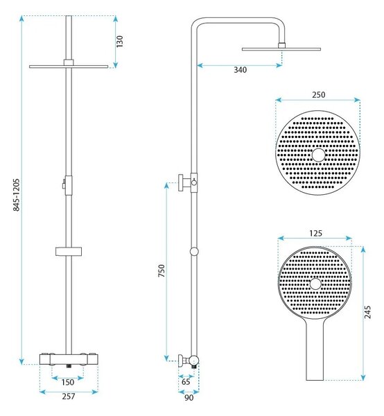 Sprchový komplet s termostatickou baterií REA LUNGO bez výtoku, zlatá