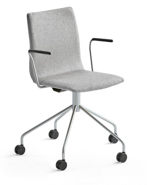 AJ Produkty Konferenční židle OTTAWA, s kolečky a područkami, stříbrně šedý potah, šedá