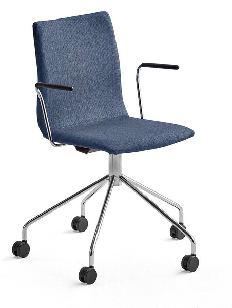 AJ Produkty Konferenční židle OTTAWA, s kolečky a područkami, modrý potah, chrom