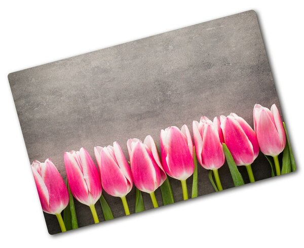 Deska na krájení skleněná Růžové tulipány pl-ko-80x52-f-102142486