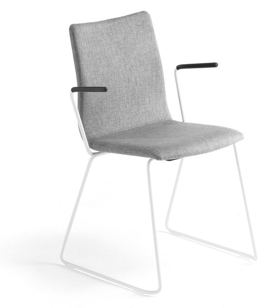 AJ Produkty Konferenční židle OTTAWA, s područkami, ližinová podnož, stříbrně šedý potah, bílá